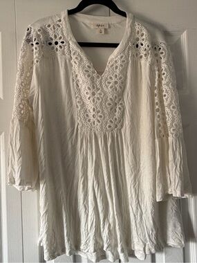 Style & Co. Ivory Crochet Lace Peasant Top